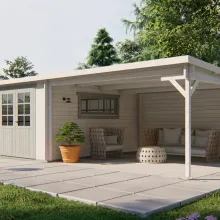 Blokhut - Tuinhuis 40mm groen geïmp. Anton met overkapping